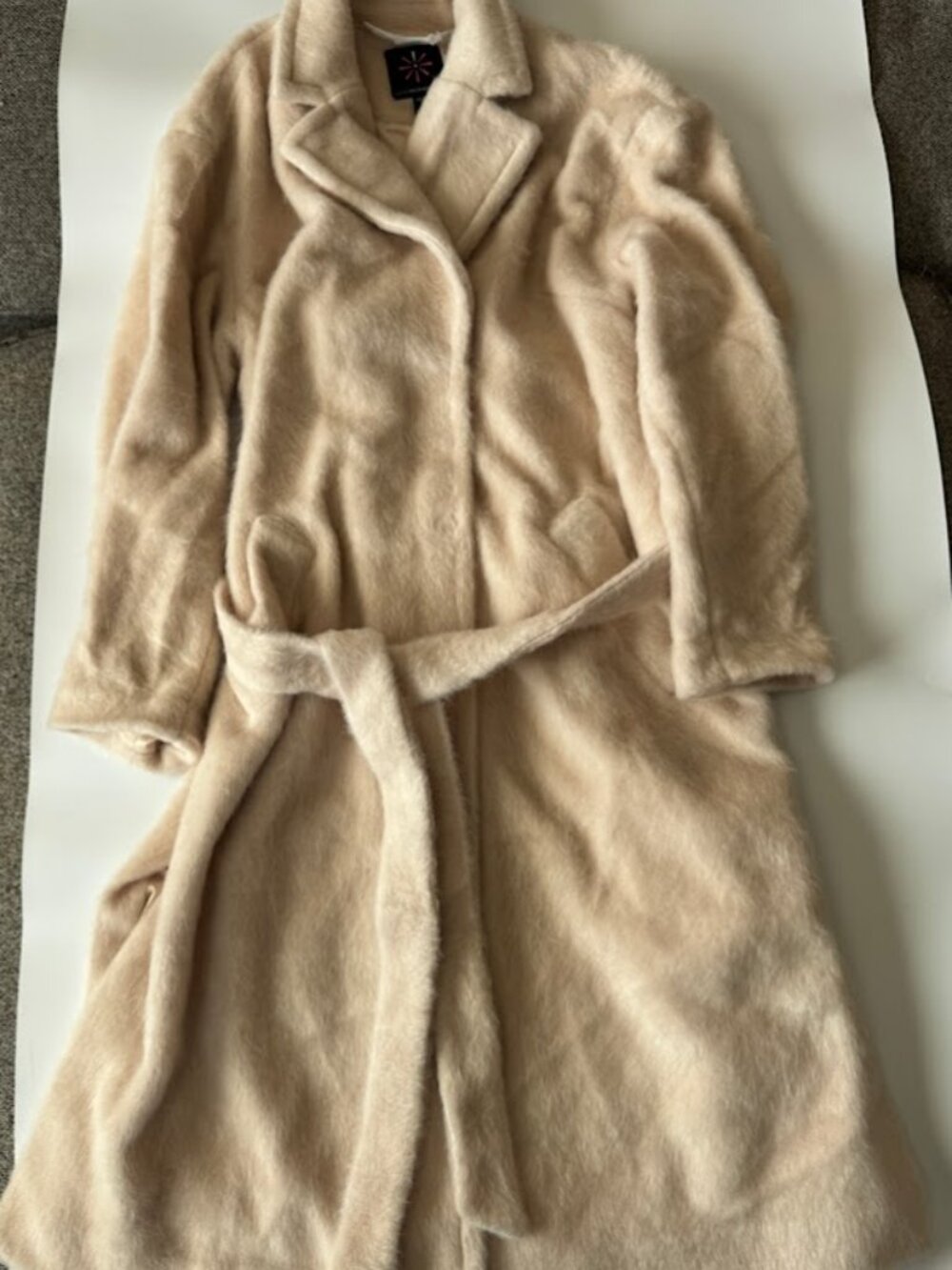Isaac Mizrahi Live! Women's XL Cream Faux Fur Belted Long Coat - Picture 2 of 12